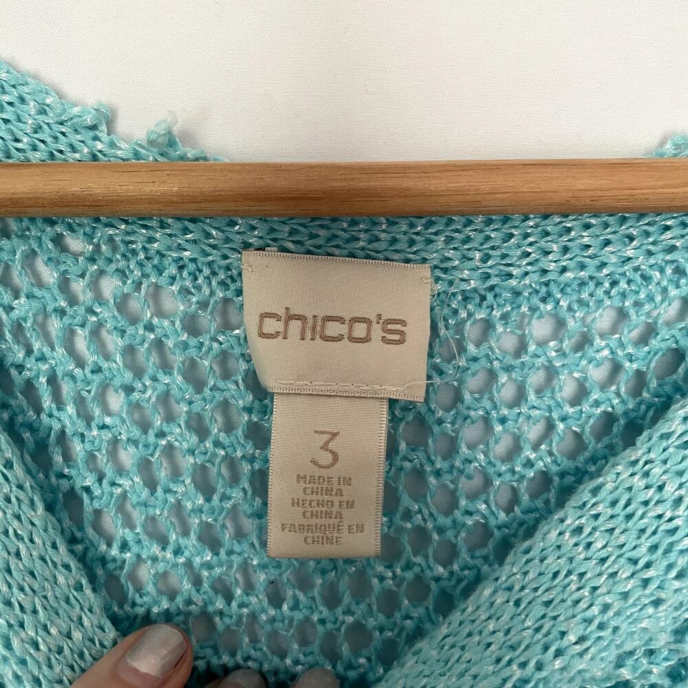 Chico's aqua blue knit top sheer holes y2k style women's size XL (Chicos size 3) - Picture 3 of 6